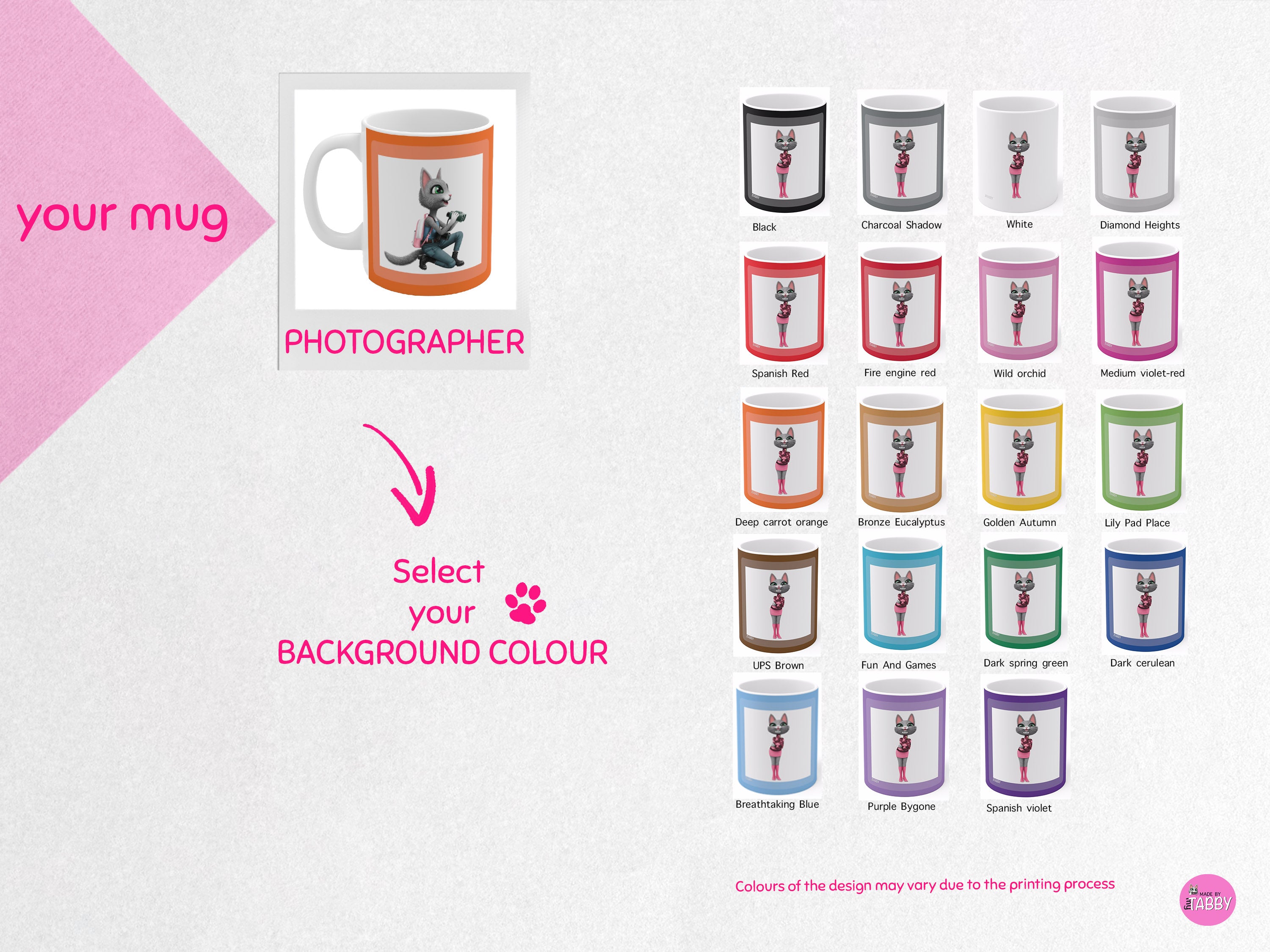 myTabby EXPLORER 11oz Coffee, Tea or Hot Chocolate Mug, CUSTOM text & background colour