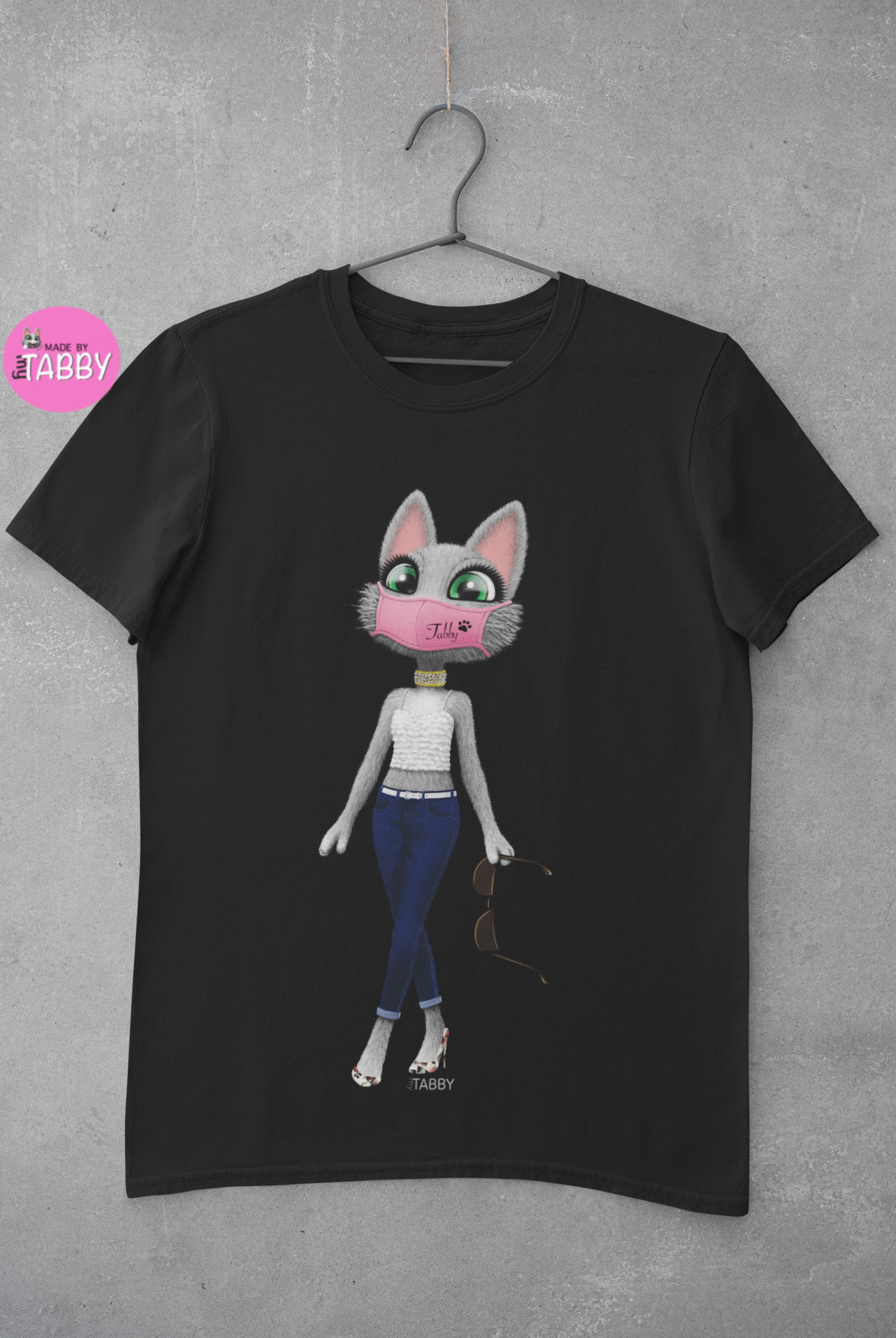 myTABBY Cat Premium T-Shirt | SUNGLASS & FACE MASK | Unisex T-Shirt  | Unique Gift